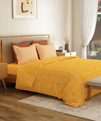 Everyday Printed King Bedsheet Set, Blair Ochre | 120TC Cotton| 2 Pillow covers
