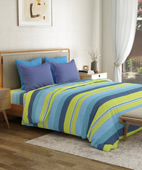 Everyday Printed King Bedsheet Set, Brooke Blue | 120TC Cotton| 2 Pillow covers