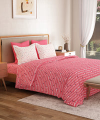 Everyday Printed King Bedsheet Set, Domino Pink | 120TC Cotton| 2 Pillow covers