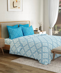 Everyday Printed King Bedsheet Set, Harper Blue | 120TC Cotton| 2 Pillow covers