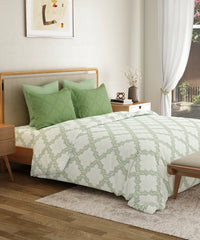 Everyday Printed King Bedsheet Set, Harper Green | 120TC Cotton| 2 Pillow covers