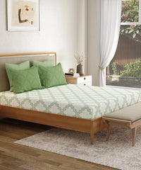 Everyday Printed King Bedsheet, Harper Green | 120TC Cotton| 2 Pillow covers