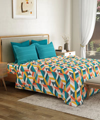 Everyday Printed King Bedsheet Set, Kimberly Blue | 120TC Cotton| 2 Pillow covers
