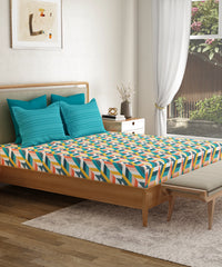 Everyday Printed King Bedsheet, Kimberly Blue | 120TC Cotton| 2 Pillow covers