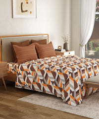 Everyday Printed King Bedsheet Set, Kimberly Brown | 120TC Cotton| 2 Pillow covers