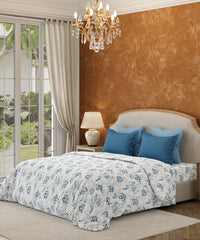 Carnival Floral Double Bedsheet Set, Gulnaaz Blue| 144TC Cotton | 2 Pillow Covers