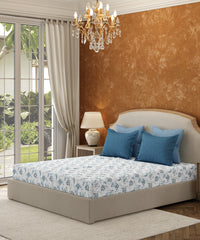 Carnival Floral Double Bedsheet Set, Gulnaaz Blue| 144TC Cotton | 2 Pillow Covers