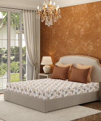 Carnival Floral Double Bedsheet Set, Gulnaaz Brown| 144TC Cotton | 2 Pillow Covers
