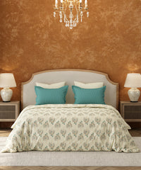 Carnival Floral Double Bedsheet Set,Ikra Sage| 144TC Cotton | 2 Pillow Covers
