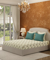 Carnival Floral Double Bedsheet Set,Ikra Sage| 144TC Cotton | 2 Pillow Covers