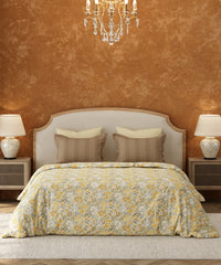 Carnival Floral Double Bedsheet Set, Nargis Khaki | 144TC Cotton | 2 Pillow Covers