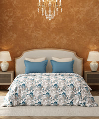 Carnival Floral Double Bedsheet Set, Phool Blue | 144TC Cotton | 2 Pillow Covers