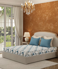 Carnival Floral Double Bedsheet Set, Phool Blue | 144TC Cotton | 2 Pillow Covers