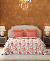 Carnival Floral Double Bedsheet Set, Phool Terracotta| 144TC Cotton | 2 Pillow Covers