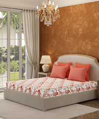Carnival Floral Double Bedsheet Set, Phool Terracotta| 144TC Cotton | 2 Pillow Covers