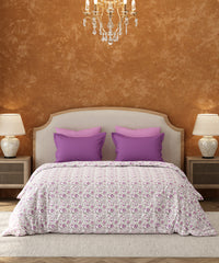 Carnival Floral Double Bedsheet Set, Rekh Purple| 144TC Cotton | 2 Pillow Covers