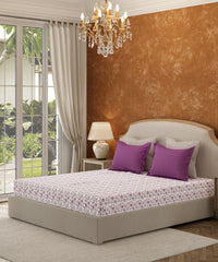 Carnival Floral Double Bedsheet Set, Rekh Purple| 144TC Cotton | 2 Pillow Covers