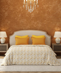 Carnival Floral Double Bedsheet Set, Rekh Yellow| 144TC Cotton | 2 Pillow Covers
