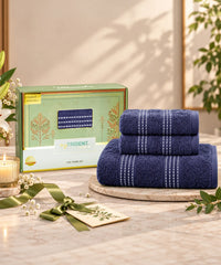 Utsav 3Pc Towel Set, Midnight Blue| 400 GSM| Premium Cotton