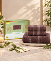 Utsav 3Pc Towel Set, Pecan Brown| 400 GSM| Premium Cotton