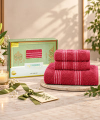 Utsav 3Pc Towel Set, Pomegranate| 400 GSM| Premium Cotton