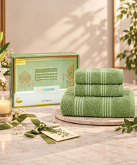 Utsav 3Pc Towel Set, Dark Sage | 400 GSM| Premium Cotton