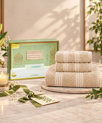 Utsav 3Pc Towel Set, Peanut Beige | 400 GSM| Premium Cotton