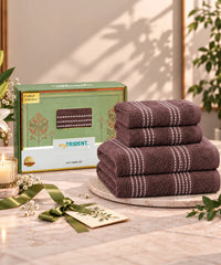Utsav 4Pc Towel Set, Brown | 400 GSM | Premium Cotton