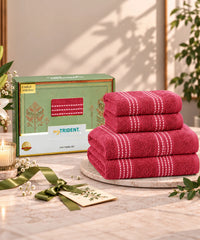 Utsav 4Pc Towel Set, Pomgranat | 400 GSM | Premium Cotton