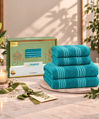 Utsav 4Pc Towel Set, Dark Aqua | 400 GSM | Premium Cotton