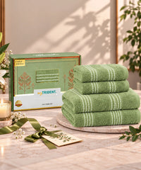 Utsav 4Pc Towel Set, Dark Sage | 400 GSM | Premium Cotton