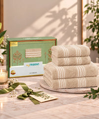 Utsav 4Pc Towel Set, Peanut Beige | 400 GSM | Premium Cotton