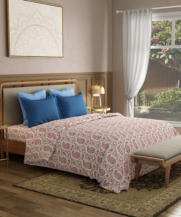 Utsav Printed King Bedsheet, Gulbagh Beige| 120TC Cotton| 2 Pillow Covers