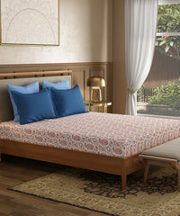 Utsav Printed King Bedsheet Gift Box, Gulbagh Beige| 120TC Cotton| 2 Pillow Covers