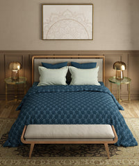 Utsav Printed King Bedsheet Set, Gulbahar Blue| 120TC Cotton| 2 Pillow Covers