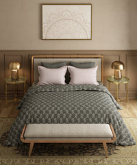 Utsav Printed King Bedsheet Set, Gulbahar Grey| 120TC Cotton| 2 Pillow Covers