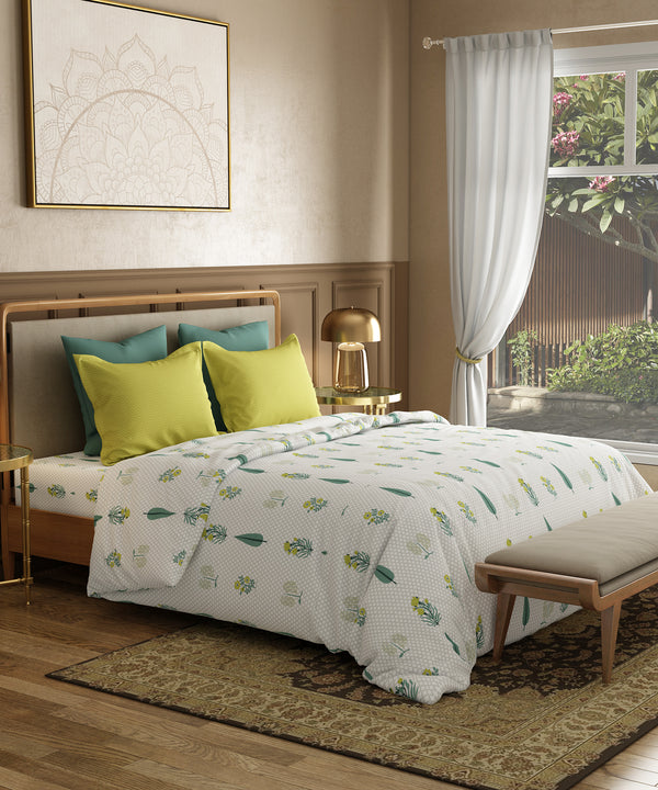 Utsav Printed King Bedsheet, Gulchaman Lime| 120TC Cotton| 2 Pillow Covers
