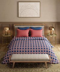 Utsav Printed King Bedsheet Set, Gulnaz Blue| 120TC Cotton| 2 Pillow Covers