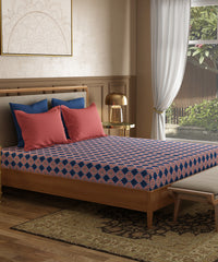 Utsav Printed King Bedsheet Gift Box, Gulnaz Blue| 120TC Cotton| 2 Pillow Covers