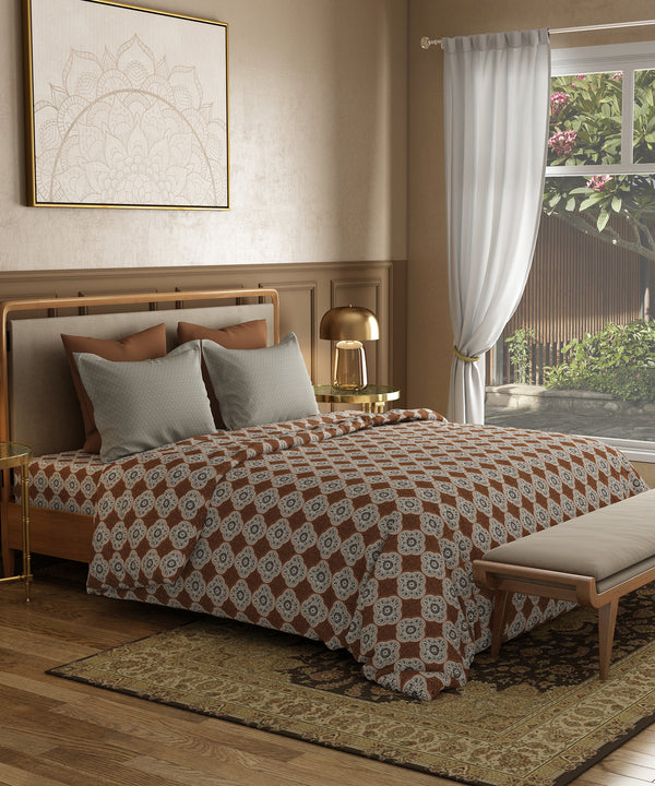 Utsav Printed King Bedsheet, Gulnaz Brown| 120TC Cotton| 2 Pillow Covers