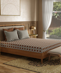 Utsav Printed King Bedsheet Gift Box, Gulnaz Brown| 120TC Cotton| 2 Pillow Covers