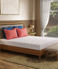 Utsav Printed King Bedsheet Gift Box, Gulnoor Peach| 120TC Cotton| 2 Pillow Covers