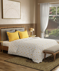 Utsav Printed King Bedsheet Set, Gulnoor Yellow| 120TC Cotton| 2 Pillow Covers