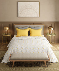 Utsav Printed King Bedsheet Set, Gulnoor Yellow| 120TC Cotton| 2 Pillow Covers