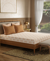Utsav Printed King Bedsheet Gift Box, Gulrez Brown| 120TC Cotton| 2 Pillow Covers