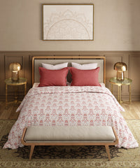 Utsav Printed King Bedsheet Set, Gulrez Red| 120TC Cotton| 2 Pillow Covers