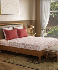 Utsav Printed King Bedsheet Gift Box, Gulrez Red| 120TC Cotton| 2 Pillow Covers