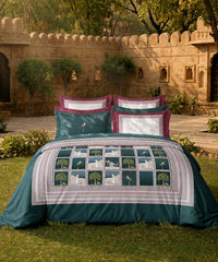 Indulgence Kalakriti King Bedsheet Set, Surmayi| 300TC| 4 Pillow Covers
