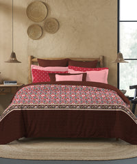 Sanskriti Printed King bedsheet Box, Patola Red|180 TC Cotton|2 Pillow Covers