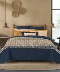 Sanskriti Printed King bedsheet Box, Patola Yellow|180 TC Cotton|2 Pillow Covers